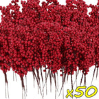 Christmas Red Berries Branch  Artificial Holly Berry Stamen Wreath DIY Foam Fake Flower Ornaments for Xmas Tree Party Home Decor-Serilas