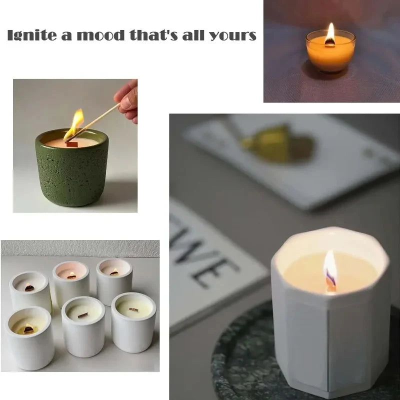 Wooden Candle Wicks Flat Candle Wooden Iron Stand Candle Cores with Base Holder for Handmade DIY Candle Making Craft-Serilas