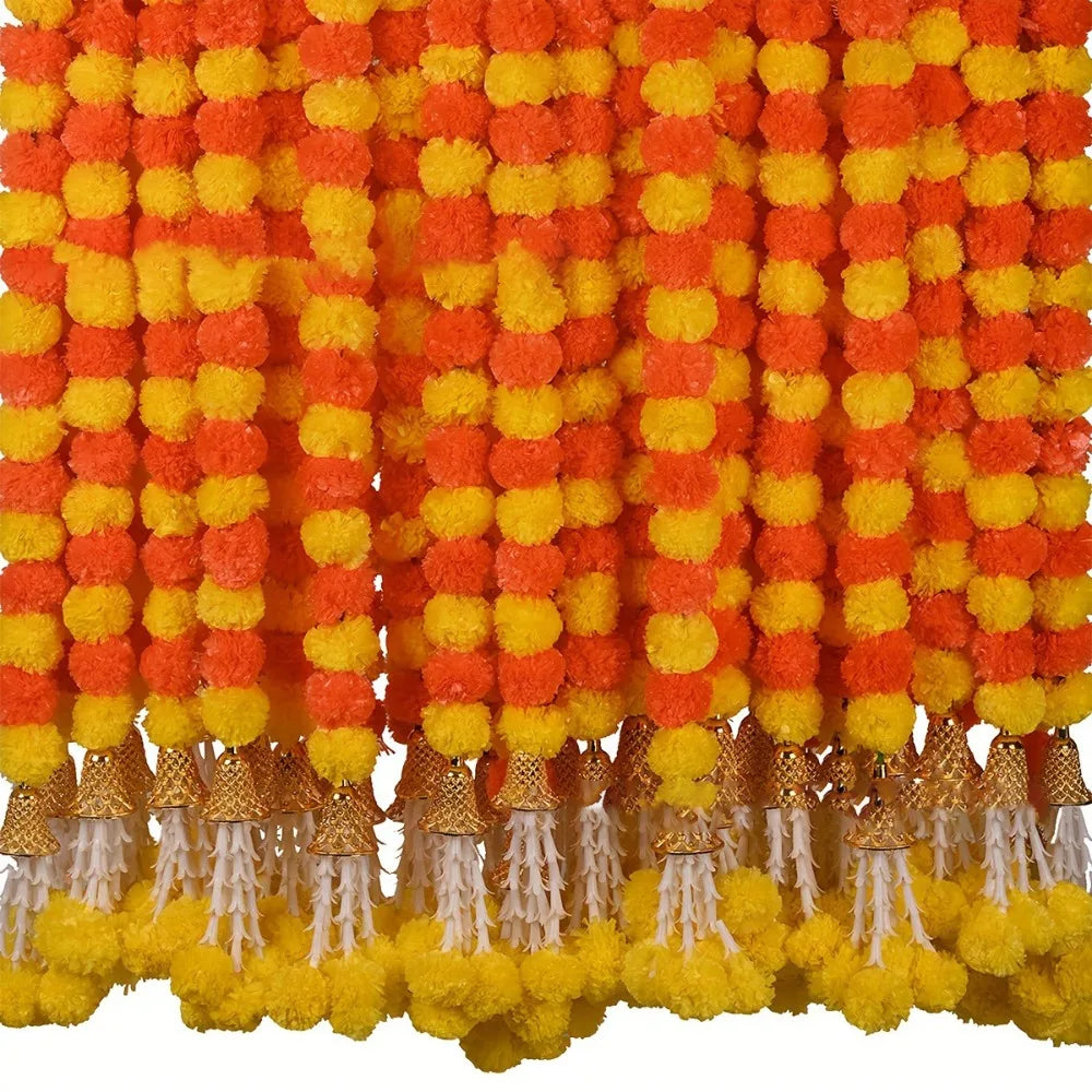 Marigold Flower Garlands 1.5m Artificial Flower Garland Indian DécorPooja Diwali Fiesta Day of The Dead Christmas Events Decor-Serilas