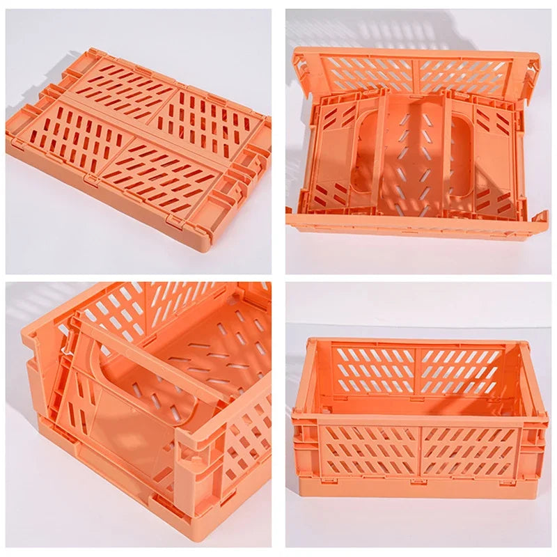4 Color Organizing Storage Baskets Case Folding Student Desktop Basket Tape Stationery Plastic Foldable Container Storage Box-Serilas