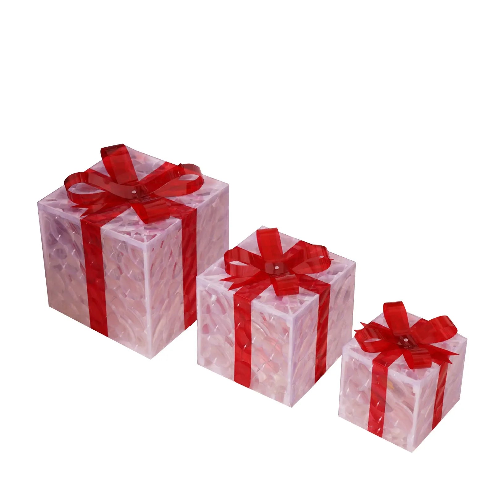 Set of 3 Christmas Lighted Gift Boxes with Bowknot Light Up Christmas Boxes Xmas Ornament for Xmas Holiday Party Indoor Outdoor-Serilas