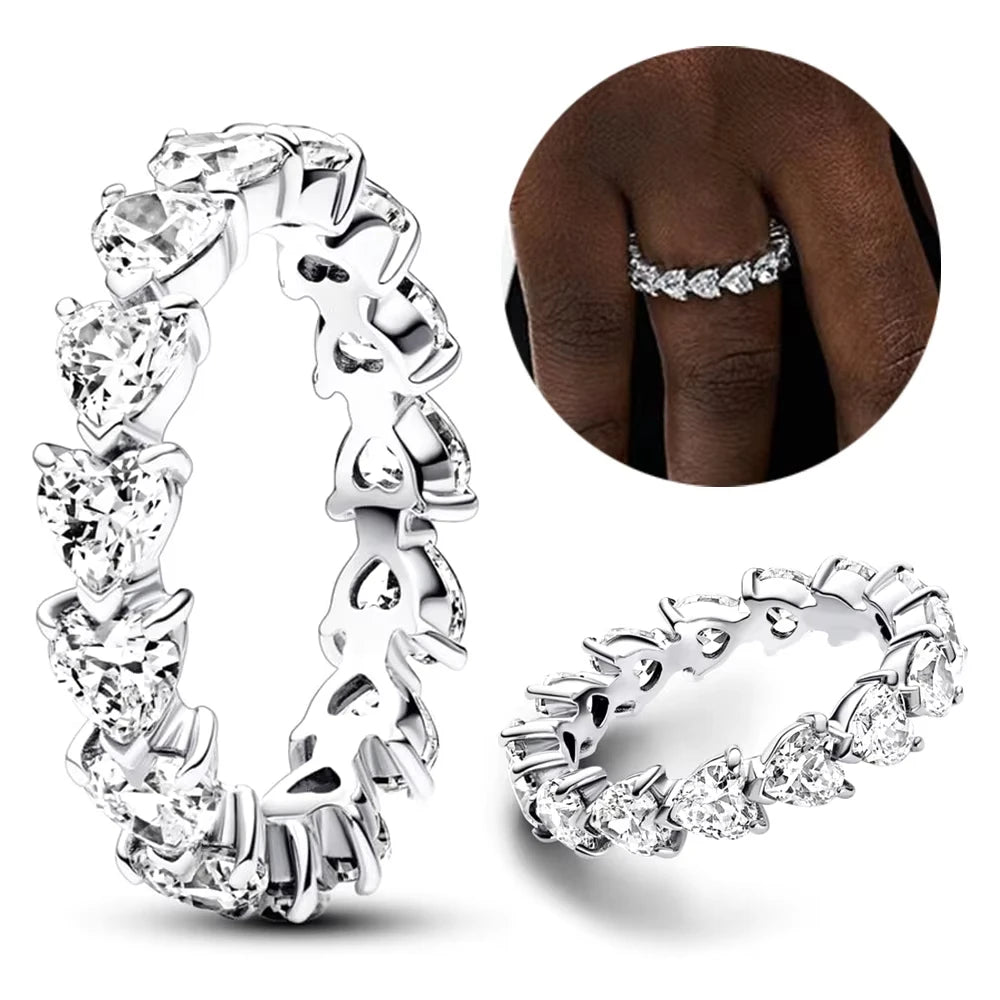 925 Silver Black Sparkling Eternity Ring Pink Heart Design – Women’s CZ Wedding Jewelry JZ017-Serilas