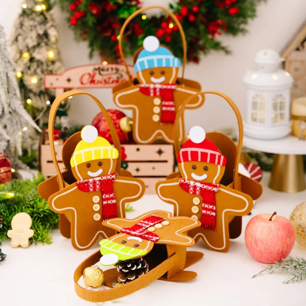 Christmas Gifts Bags Cute Gingerbread Man Storage Bags Chocolate Cookies Candy Handbags for Christmas Birthday Party Decorations-Serilas