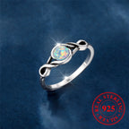 Female Cute Natural White Fire Opal Stone Round Infinity Ring Vintage Real 925 Sterling Silver Wedding Jewelry For Women-Serilas
