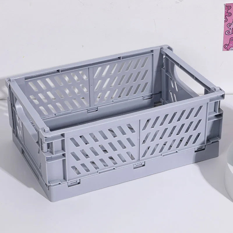 5 Color Organizing Storage Baskets Case Folding Student Desktop Basket Tape Stationery Plastic Foldable Container Storage Box-Serilas