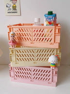 4 Color Organizing Storage Baskets Case Folding Student Desktop Basket Tape Stationery Plastic Foldable Container Storage Box-Serilas