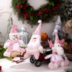 Christmas Decorations: Pink Sequined Scarf, Snowman, Pink Overalls, Reindeer, Pink Sequined Pointed Hat, Santa Claus Home Decor-Serilas