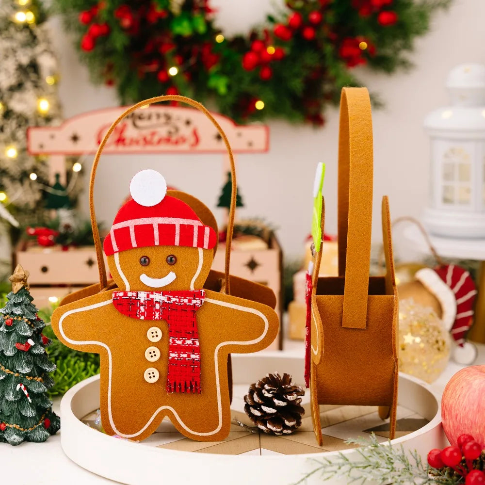 Christmas Gifts Bags Cute Gingerbread Man Storage Bags Chocolate Cookies Candy Handbags for Christmas Birthday Party Decorations-Serilas