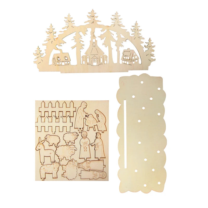 Christmas Wooden Ornaments Snowman Church Christmas Desktop Ornaments New Year Xmas Party Decorations for Home Navidad Gifts-Serilas