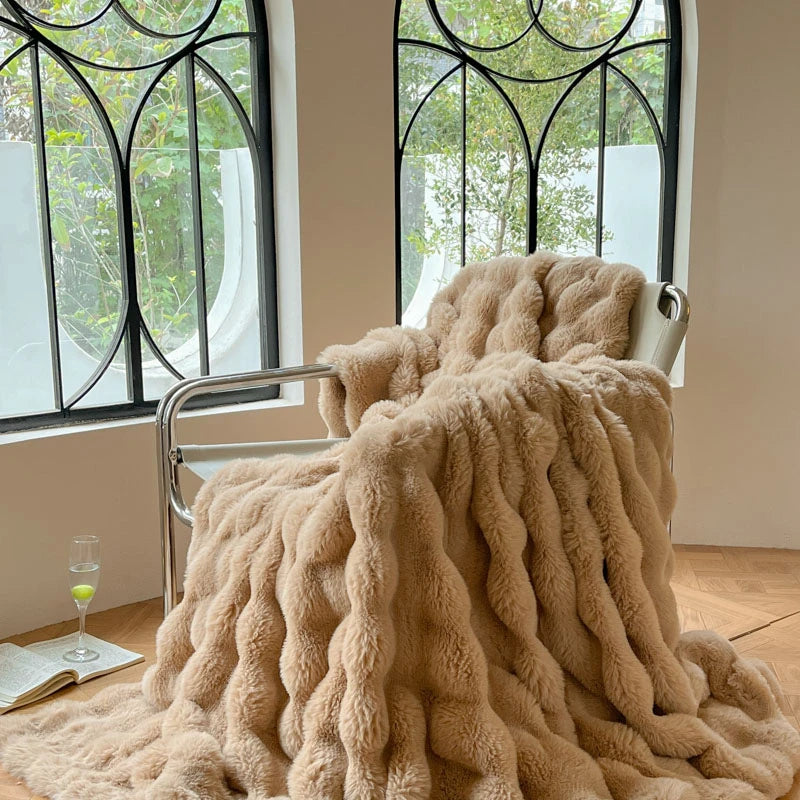 Luxury Faux Fur Rabbit Fur Thickened Blanket, Winter Soft Blanket Throw for Home Bed Sofa Cover 100X150cm 150X200cm 200X230cm-Serilas