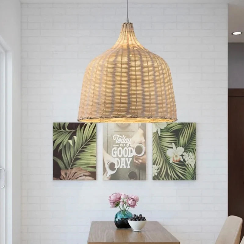 Handmade Vintage Bamboo Pendant Lamp Farmhouse Bamboo Rattan Lamp Shade Pendant Light for Restaurant Wedding Decor Chandelier-Serilas