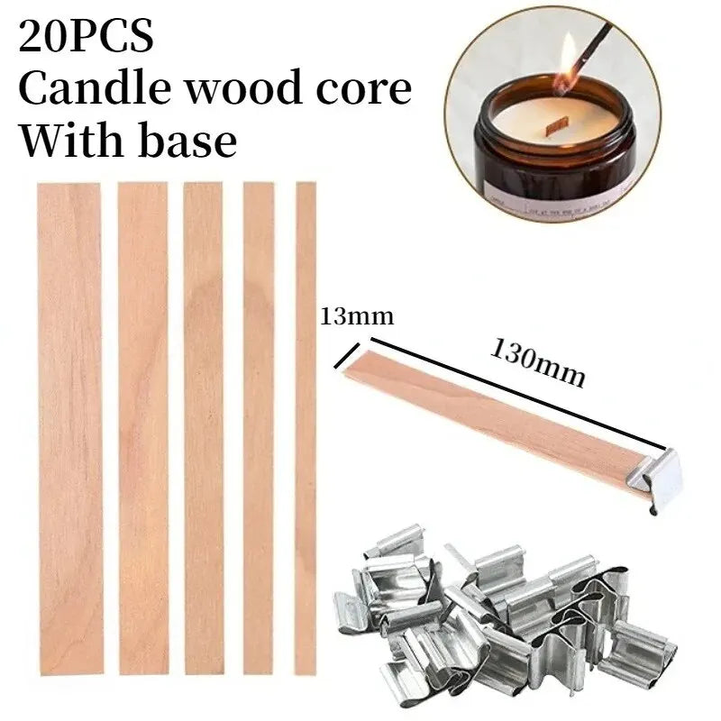 20pcs Wooden Candles Wick DIY Candle Making Kit Smokeless Candle Core with Clip Base Handmade Candle Wood Core Candlewick-Serilas