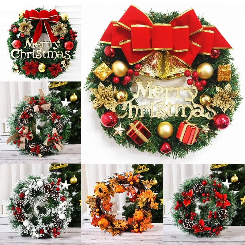 Christmas Wreath for Front Door Red Gold Window Wall Door Decorations 2024 Christmas Garland Ornament Guirnalda Navidad-Serilas
