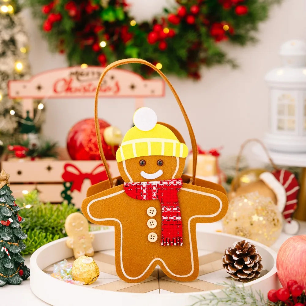 Christmas Gifts Bags Cute Gingerbread Man Storage Bags Chocolate Cookies Candy Handbags for Christmas Birthday Party Decorations-Serilas