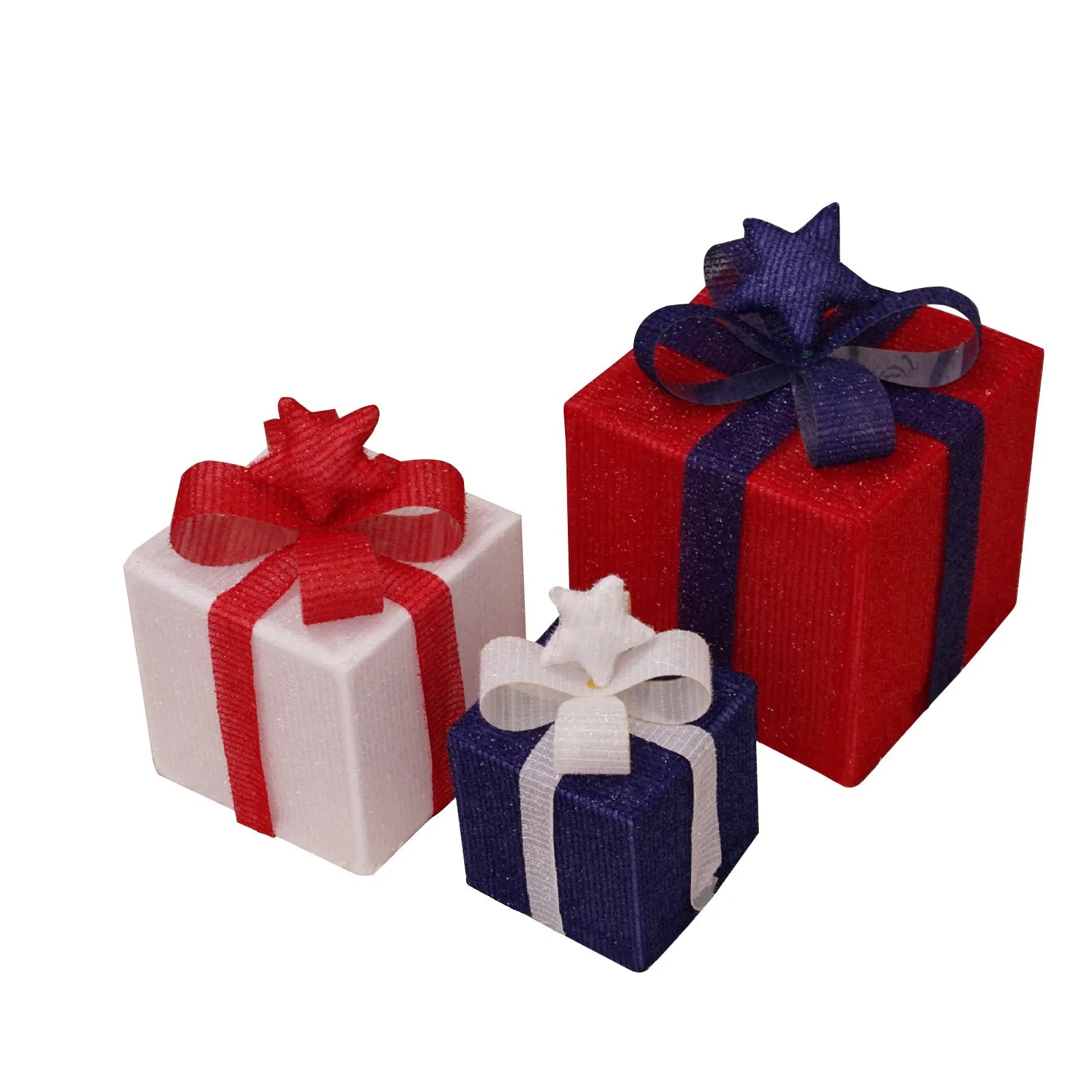 Set of 3 Christmas Lighted Gift Boxes with Bowknot Light Up Christmas Boxes Xmas Ornament for Xmas Holiday Party Indoor Outdoor-Serilas