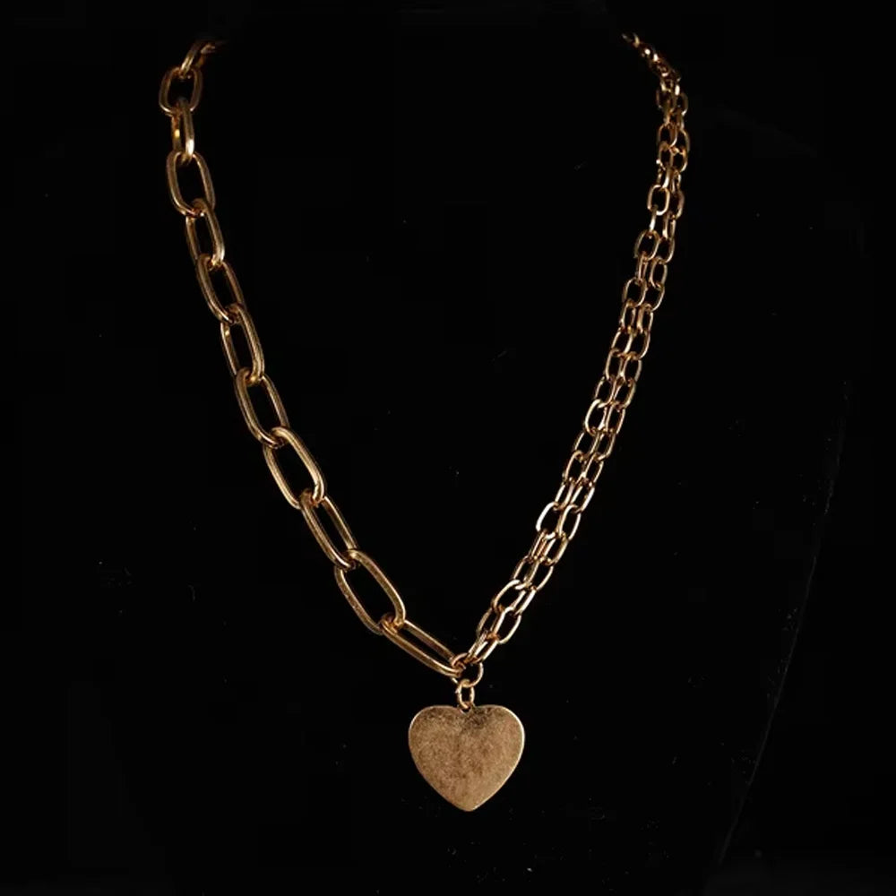 Chunky Gold Chain Necklace for Women Hypoallergenic Long Silver Love Heart Necklace Bold Statement Thick Puffy for Women Trendy-Serilas