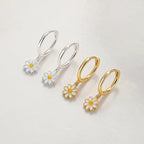 SOFTPIG Real 925 Sterling Silver Flower Pendant Hoop Earrings For Women Cute Plant Fine Jewelry Minimalist Accessories-Serilas