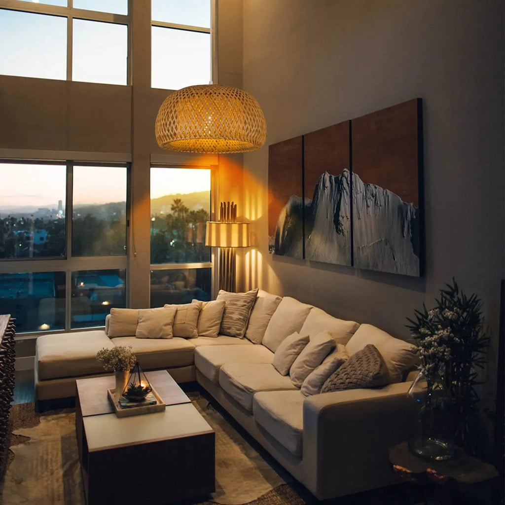 Bamboo Lantern Pendant Lamp Natural Rattan Wicker E27 Chandeliers Hand-Woven Bamboo Lampshades Lighting Fixtures Hanging Light-Serilas