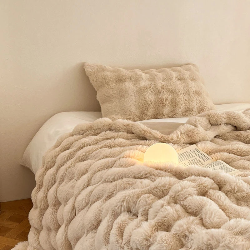 Luxury Faux Fur Rabbit Fur Thickened Blanket, Winter Soft Blanket Throw for Home Bed Sofa Cover 100X150cm 150X200cm 200X230cm-Serilas