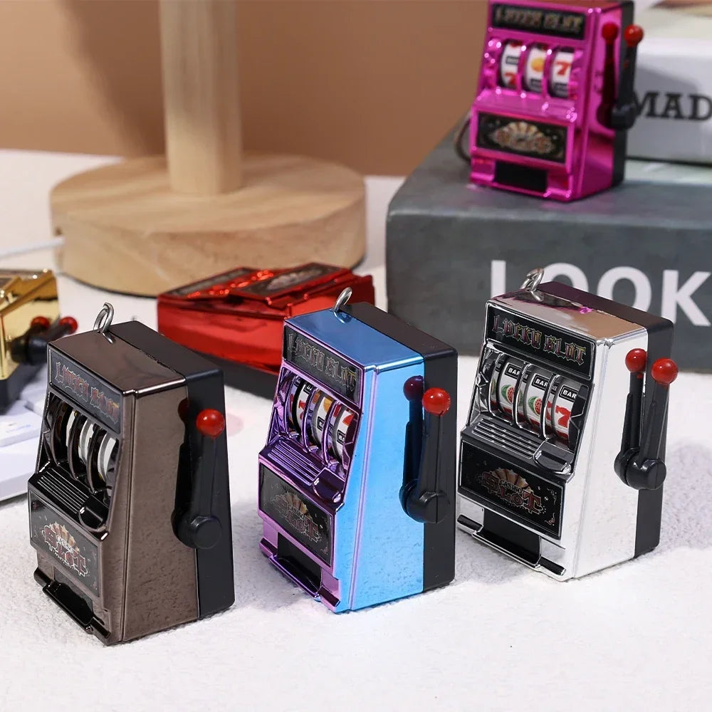 Retro Mini Fruit Machine Keychain Game Winning Best Friend Gift Toy Key Holder Coin Games Console Creative Slot Casino Model-Serilas