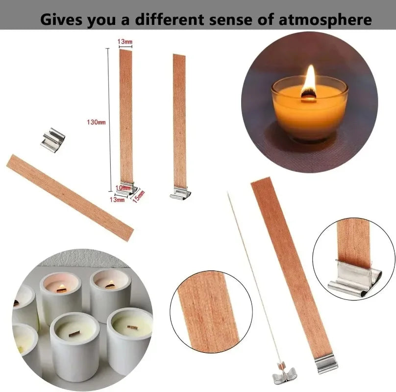Wooden Candle Wicks Flat Candle Wooden Iron Stand Candle Cores with Base Holder for Handmade DIY Candle Making Craft-Serilas