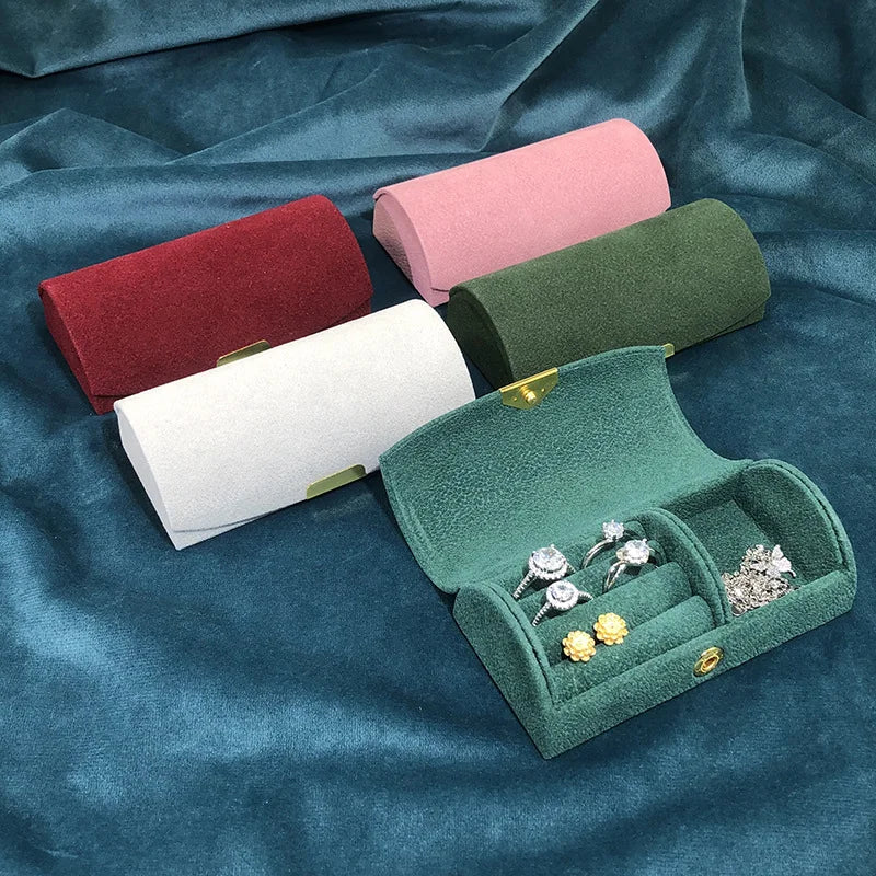 High-quality Velvet Portable Jewelry Storage Box Semi Circular Small Jewelry Packaging Box Ring Bracelet And Earring Storage box-Serilas