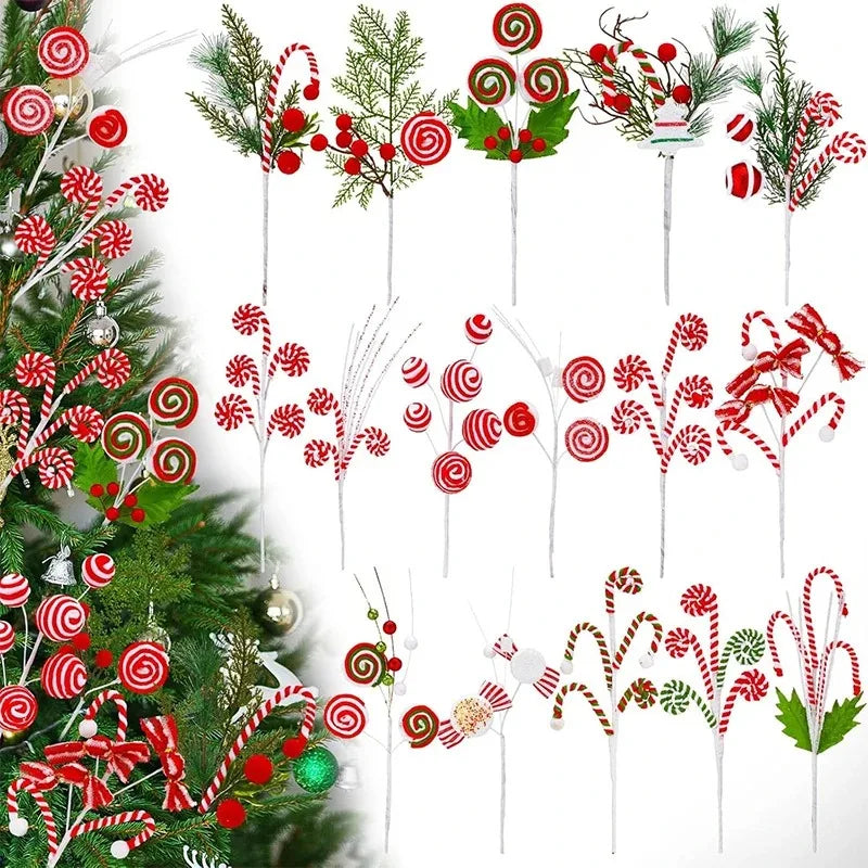 Christmas Decorations Candy Snow Berries Artificial Bouquet Xmas Tree Pendant Ornament Home Decor New Year 2025 Gift Accessories-Serilas