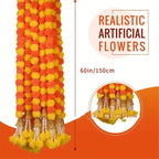 Marigold Flower Garlands 1.5m Artificial Flower Garland Indian DécorPooja Diwali Fiesta Day of The Dead Christmas Events Decor-Serilas