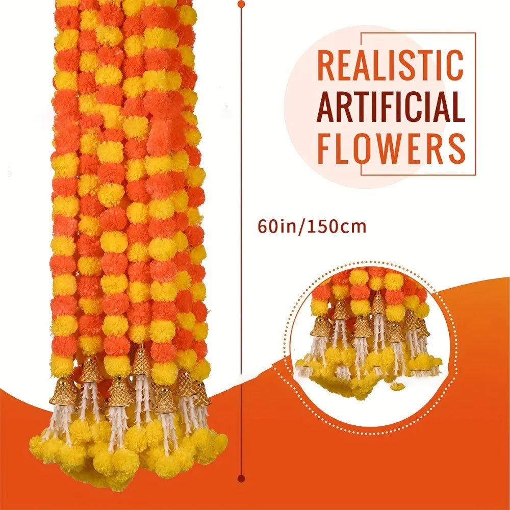 Marigold Flower Garlands 1.5m Artificial Flower Garland Indian DécorPooja Diwali Fiesta Day of The Dead Christmas Events Decor-Serilas