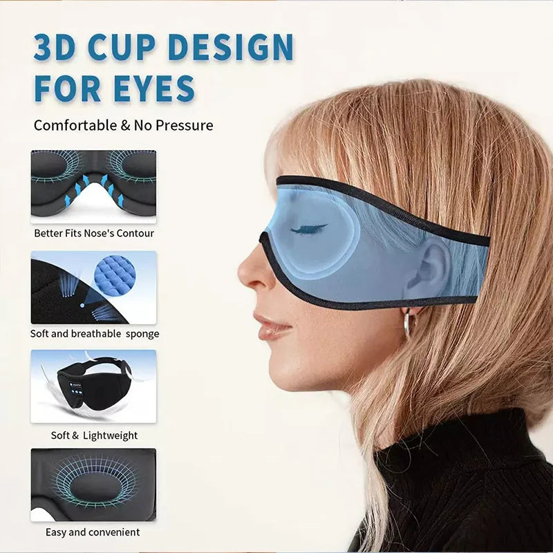 Bluetooth Sleeping Headphones 3D Eye Mask Wireless Air Travel Bluetooth 5.0 Headband Soft Elastic Comfortable Music Earphones-Serilas