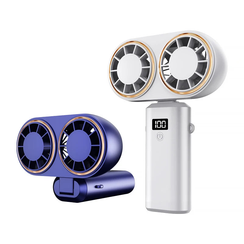 Handheld Personal Fan Compact Rechargeable Dual Fan Cooler Rechargeable Cooling Fan with Digital Display Personal Portable Fan-Serilas