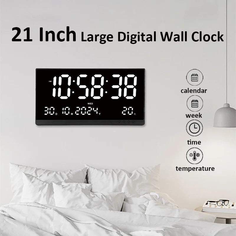 21 Inch Large Digital Wall Clock Large LED Screen Display Clock with Time/Date/Week/Temperature 12/24H Adjustable Brightness-Serilas