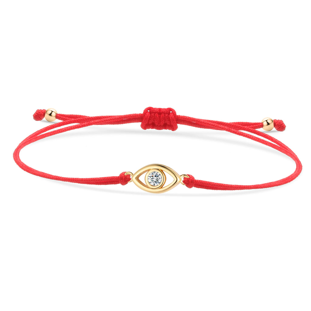 Single Cubic Zirconia Crystal Evil Eye Charm Bracelet Women Gold-plated Brass CZ Zircon Red String Kaballah Luck Protect Jewelry-Serilas