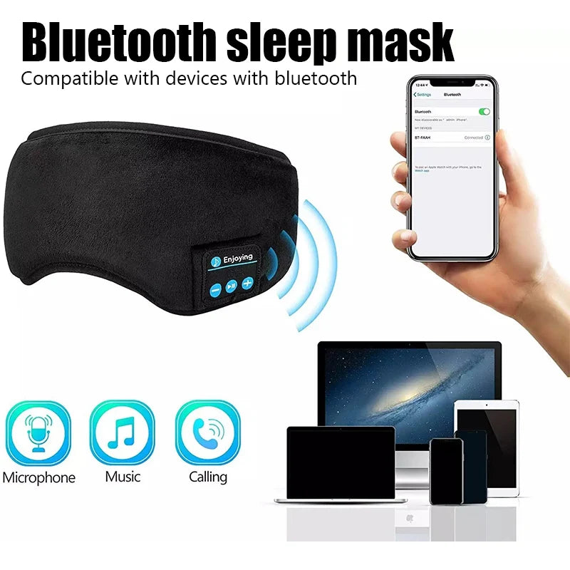 Bluetooth Sleeping Headphones 3D Eye Mask Wireless Air Travel Bluetooth 5.0 Headband Soft Elastic Comfortable Music Earphones-Serilas