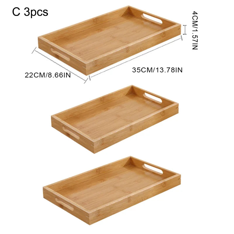 Wide Bamboo Organizer Tray Storage Bin with Handles for Cutlery Serving Spoons Cooking Utensils Teapot Teacup-Serilas