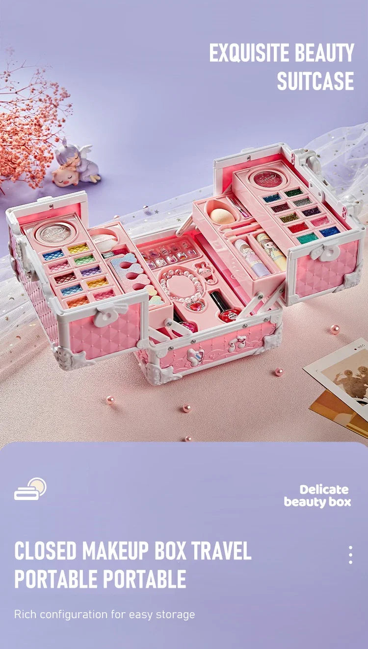 Kids Makeup Kit Little Girls 49 Pcs Washable Makeup Kit Real Girl Princess Make Up Kit with Cosmetic Case Play Set Birthday Gift-Serilas