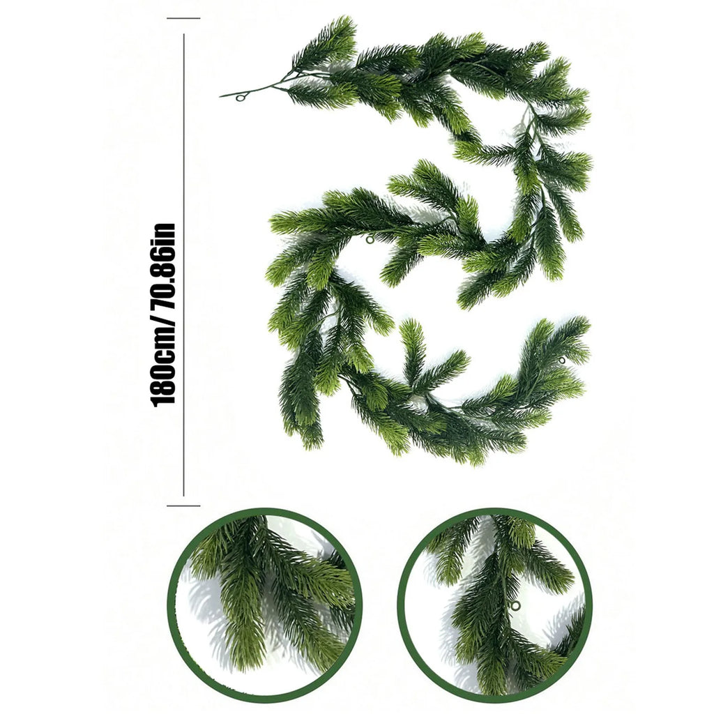 Christmas Garland Artificial Pine Garland For Outdoor Or Indoor Garden Green Fireplaces Holiday Party Decorations 1.8/1.9/2.7m-Serilas