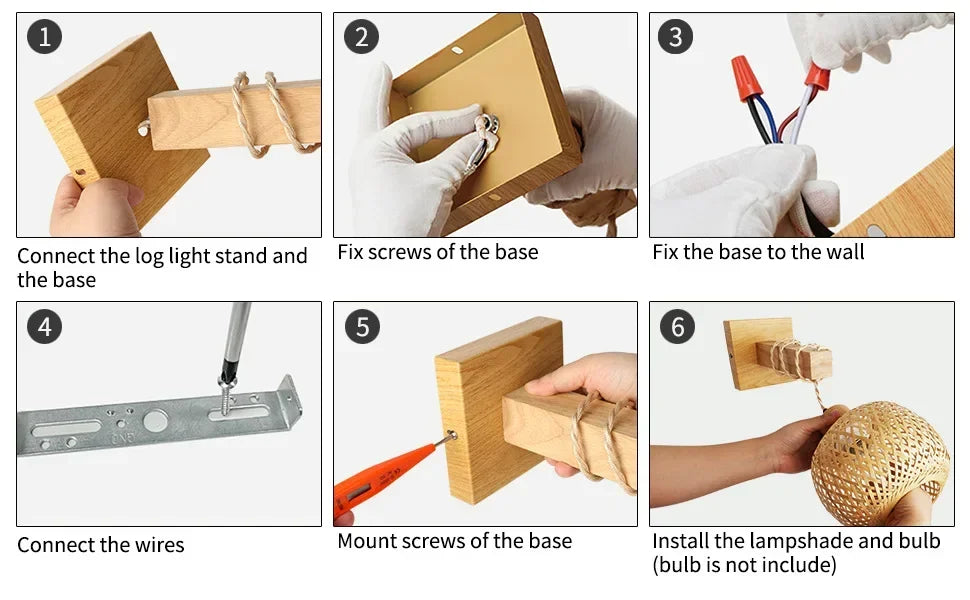 Bamboo Lantern Wall Lamp Natural Rattan Wicker E27 Chandeliers Hand-Woven Bamboo Room Decor Lampshades Wall Light Fixtures-Serilas