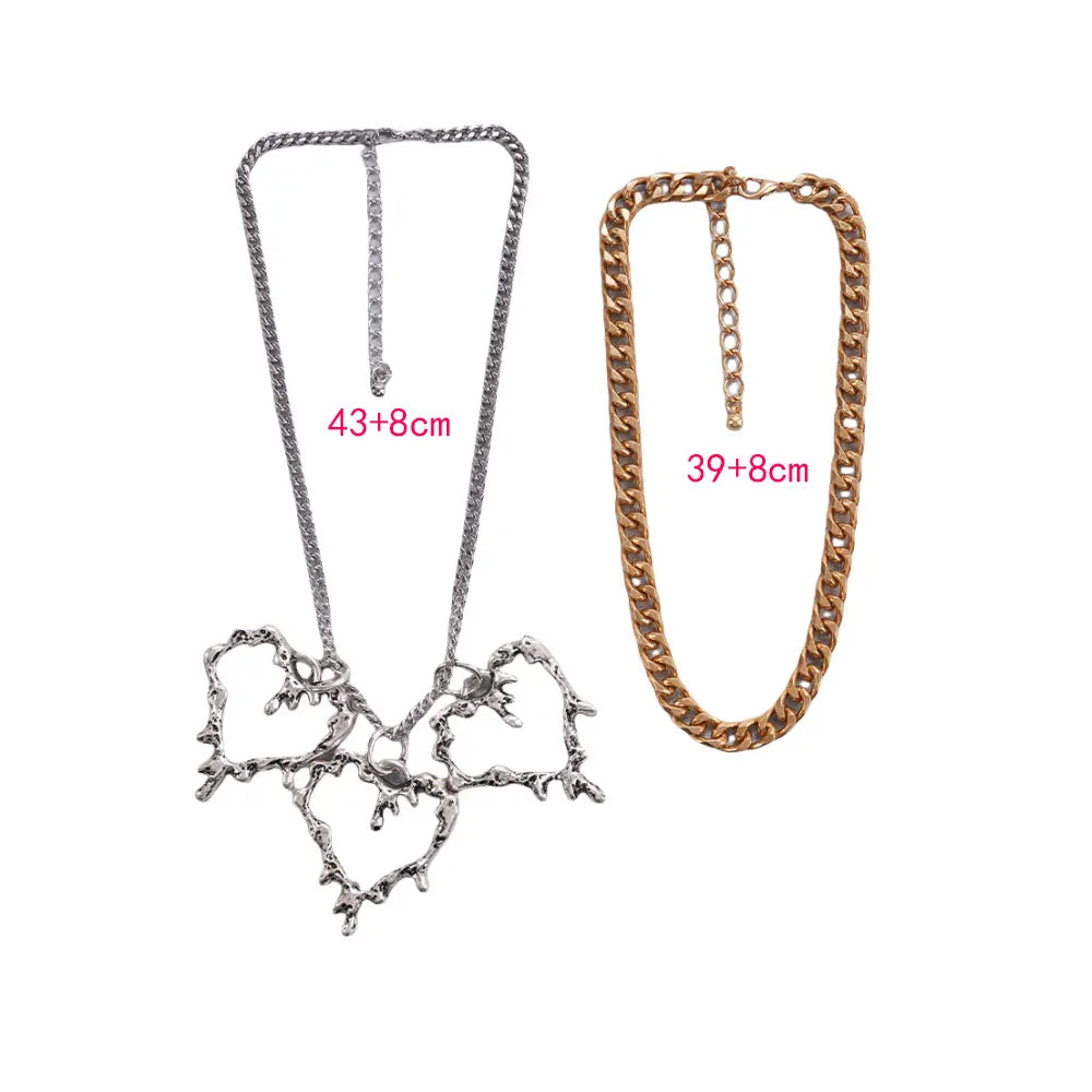 Chunky Gold Chain Necklace for Women Hypoallergenic Long Silver Love Heart Necklace Bold Statement Thick Puffy for Women Trendy-Serilas