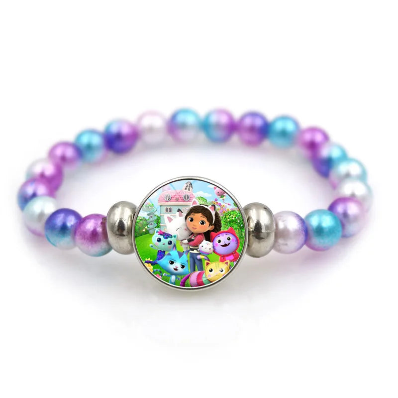Gabby Dollhouse Heart Necklace Colorful Beaded Bracelet Cute Cartoon Anime Cosplay Jewelry Accessories Kids Girls Birthday Gift-Serilas