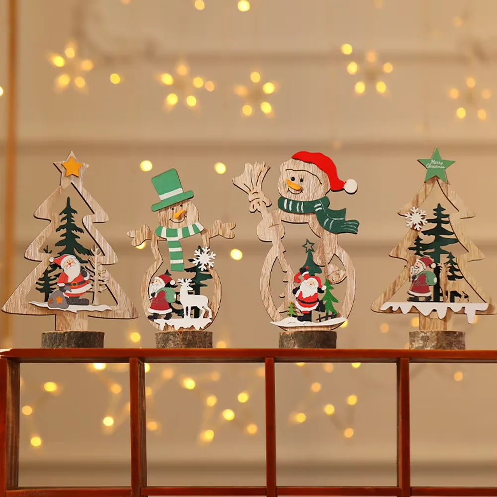 Christmas Decoration DIY Wooden Crafts Creative Ornaments Santa Claus Snowman Reindeer Christmas Desktop Decoration Gifts-Serilas