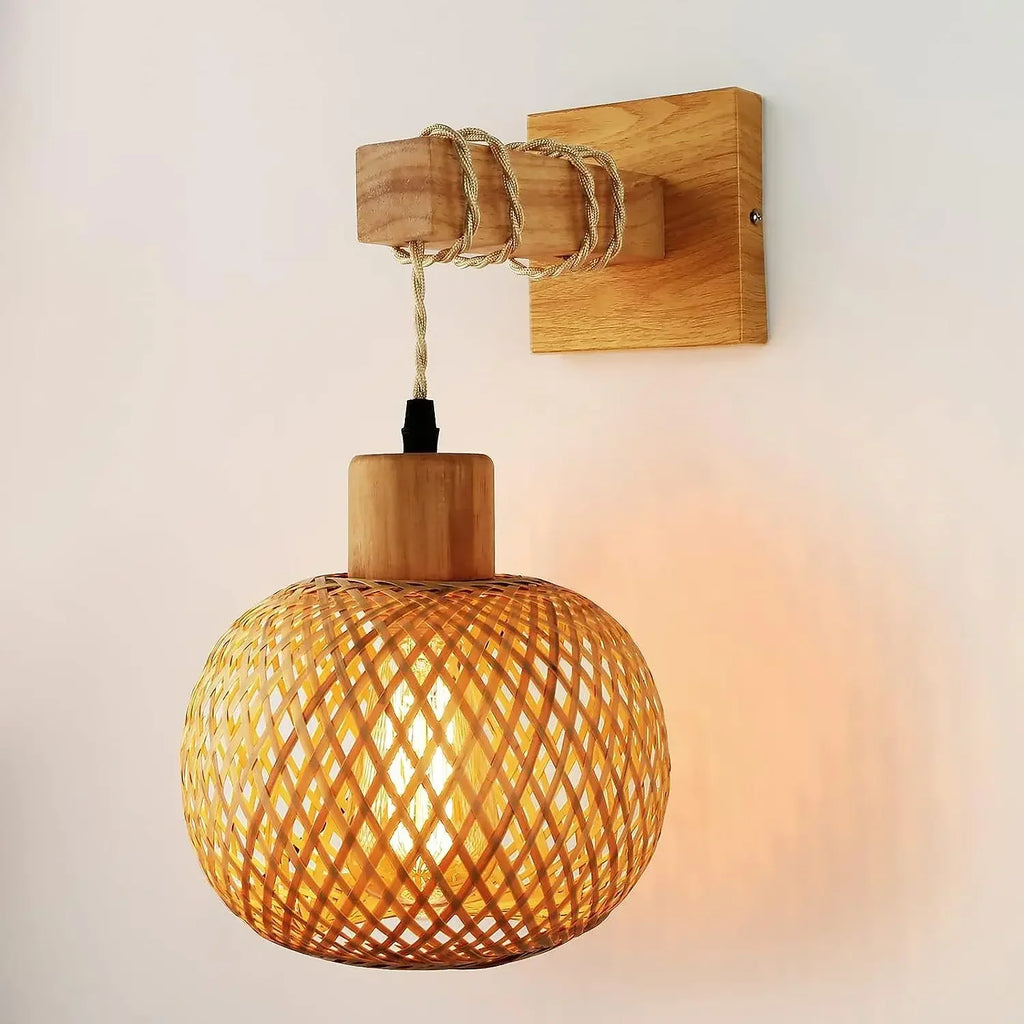 Bamboo Lantern Wall Lamp Natural Rattan Wicker E27 Chandeliers Hand-Woven Bamboo Room Decor Lampshades Wall Light Fixtures-Serilas