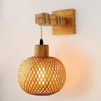 Bamboo Lantern Wall Lamp Natural Rattan Wicker E27 Chandeliers Hand-Woven Bamboo Room Decor Lampshades Wall Light Fixtures-Serilas
