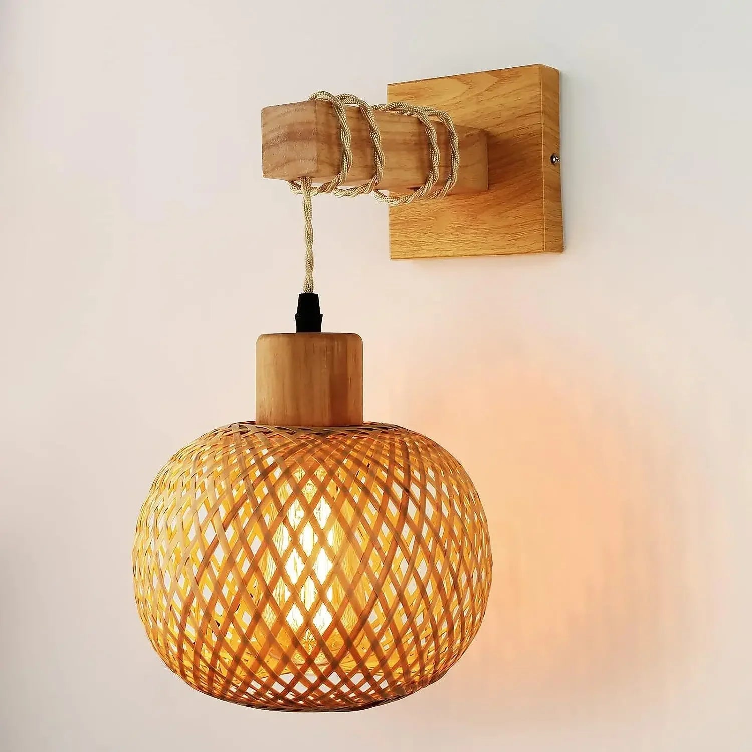 Bamboo Lantern Wall Lamp Natural Rattan Wicker E27 Chandeliers Hand-Woven Bamboo Room Decor Lampshades Wall Light Fixtures-Serilas