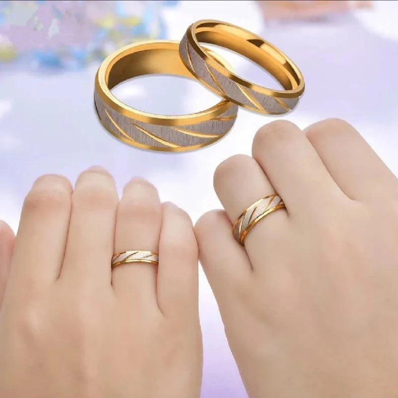 Stainless Steel Couple Rings Gold color Wave Pattern Wedding Infinity Ring Men and Women Engagement Jewelry Gifts Drop Shipping-Serilas