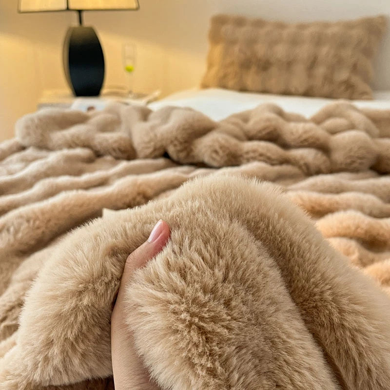 Luxury Faux Fur Rabbit Fur Thickened Blanket, Winter Soft Blanket Throw for Home Bed Sofa Cover 100X150cm 150X200cm 200X230cm-Serilas