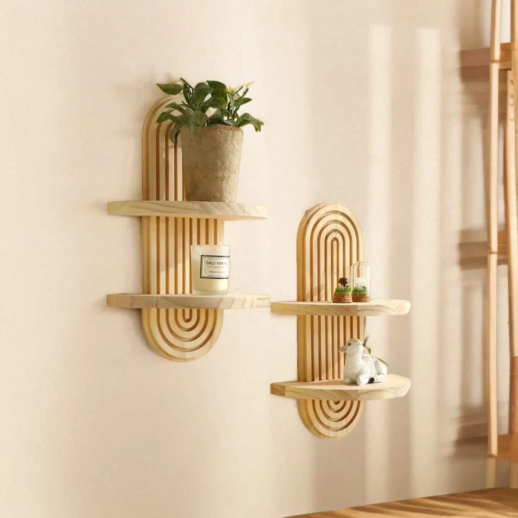Boho Wooden Shelves for Wall Decorative Book Floating Wall Shelf for Living Room Bathroom Bedroom Classroom Office Nursery Home-Serilas