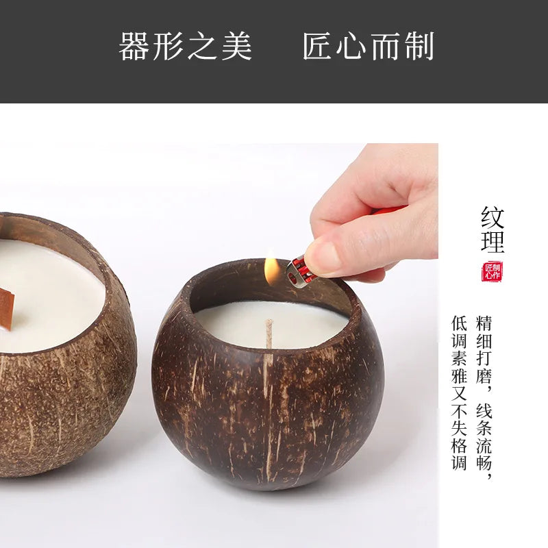 Creative Rough Coconut Shell Candle Holder (No Candle) Coconut Candlestick Romantic Decor Household Ornaments-Serilas