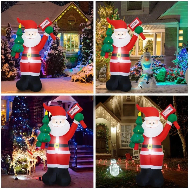 1.2/1.8m Inflatable Santa Claus Holding Christmas Tree Gift Bags Outdoor Decoration with LED Lights Blowing up Toys Garden Decor-Serilas