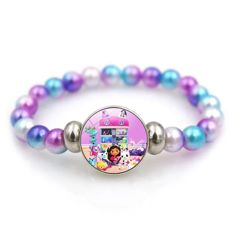 Gabby Dollhouse Heart Necklace Colorful Beaded Bracelet Cute Cartoon Anime Cosplay Jewelry Accessories Kids Girls Birthday Gift-Serilas